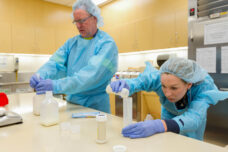 Dietetic Technicians mix breast milk and formula in the Milk Room of C.S. Mott Children's Hospital during a Day in the Life.