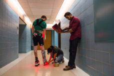Students test a prosthetic foot in the Human Biomechanics and Control Lab.