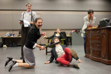 A moment of laughter erupts during the rehearsal of "Trumpets and Raspberries" at the Walgreen Drama Center.