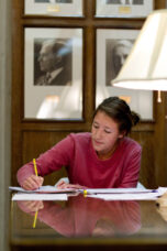 A student studies neurobiology at the Michigan Union.